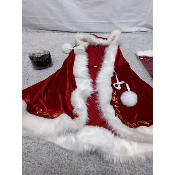 Mrs Santa Claus Velvet Costume Christmas Womens 4XL Hooded Belt Gloves New - Picture 13 of 16